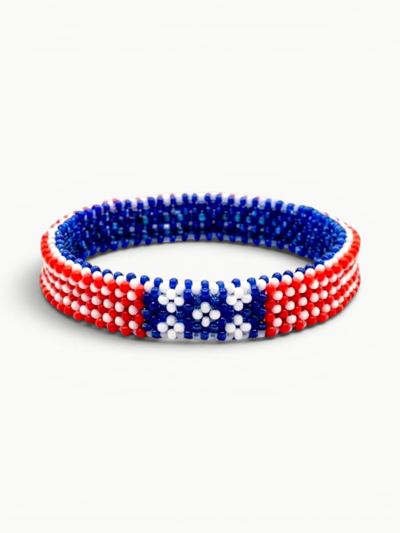 Red, White, and Blue Beaded Flexible Cuff Bracelet