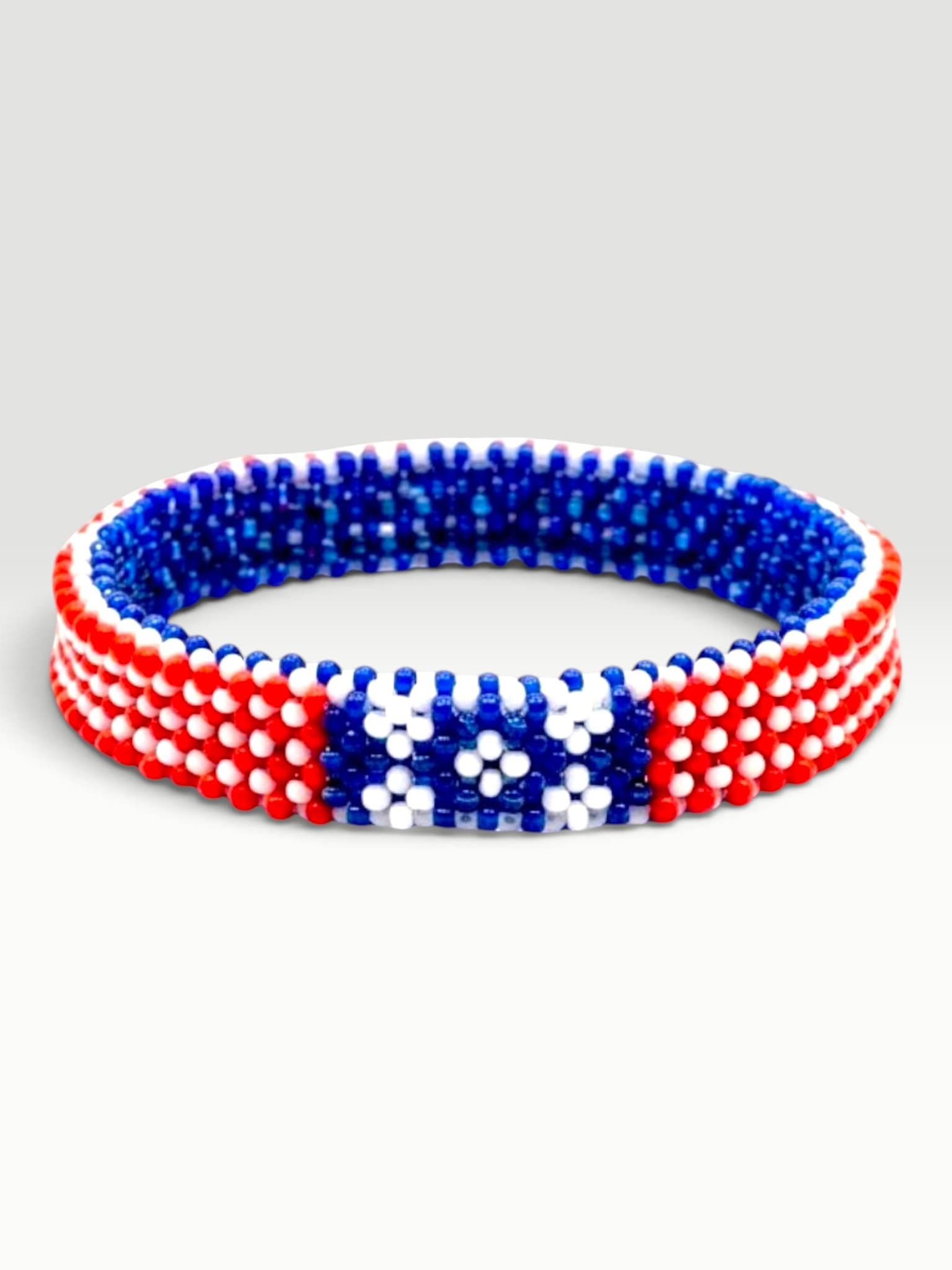 Red, White, and Blue Beaded Flexible Cuff Bracelet