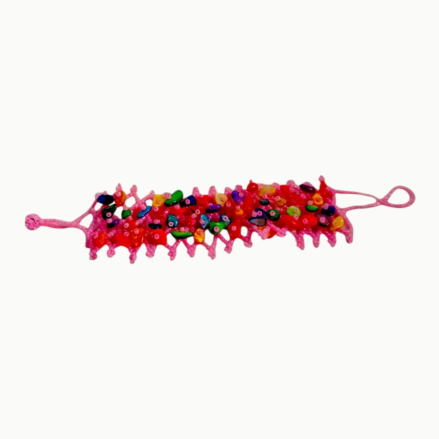 Pink Lattice Netting & Multi-Color Disc Beaded Cuff