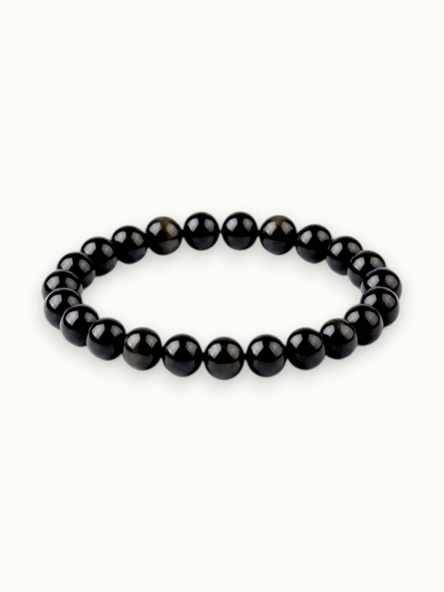 Glossy Black Obsidian Beaded Stretch Bracelet