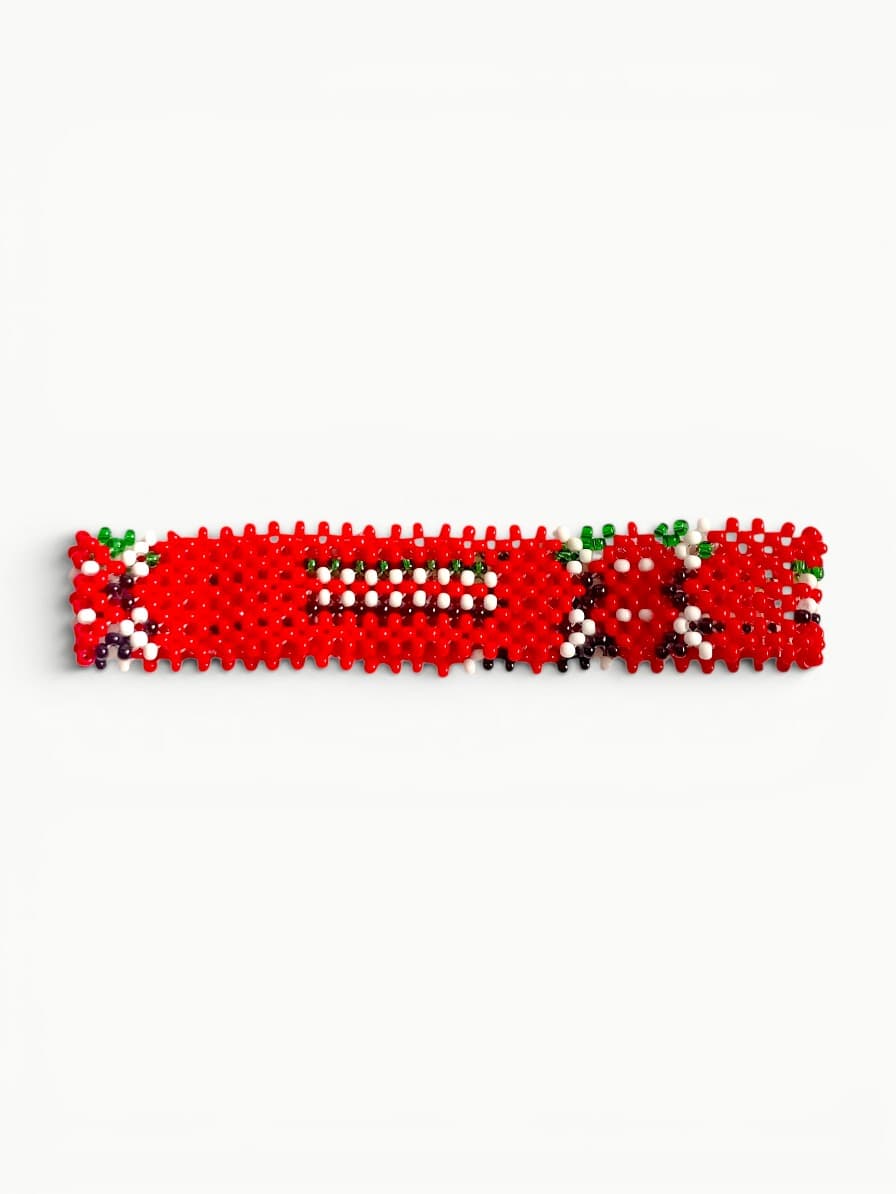 Red Kenya Flag Beaded Flexible Cuff Bracelet