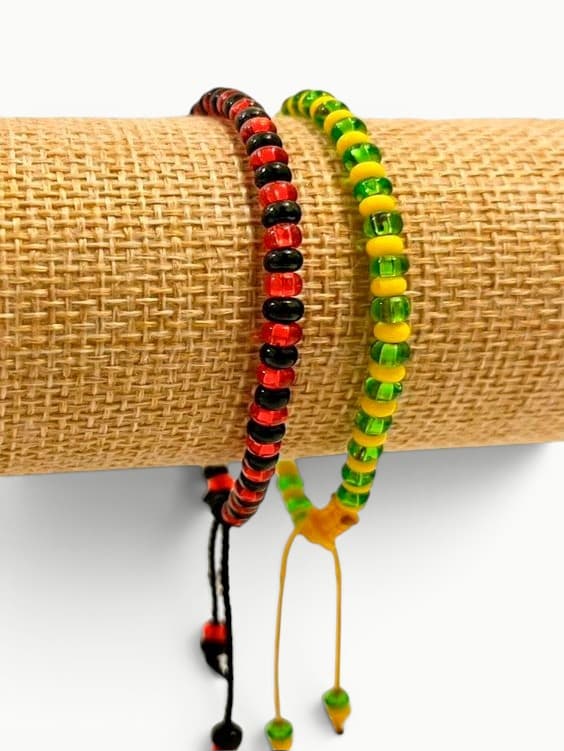 Red-Black and Green-Yellow Adjustable Rasta Cord Bracelet Set