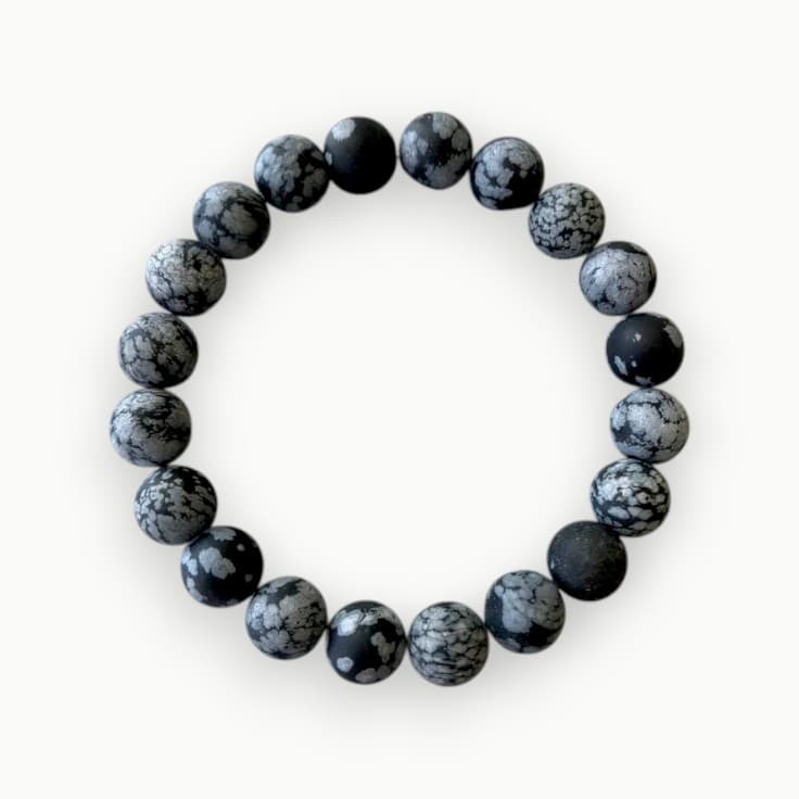 Snowflake Obsidian Beaded Stretch Bracelet