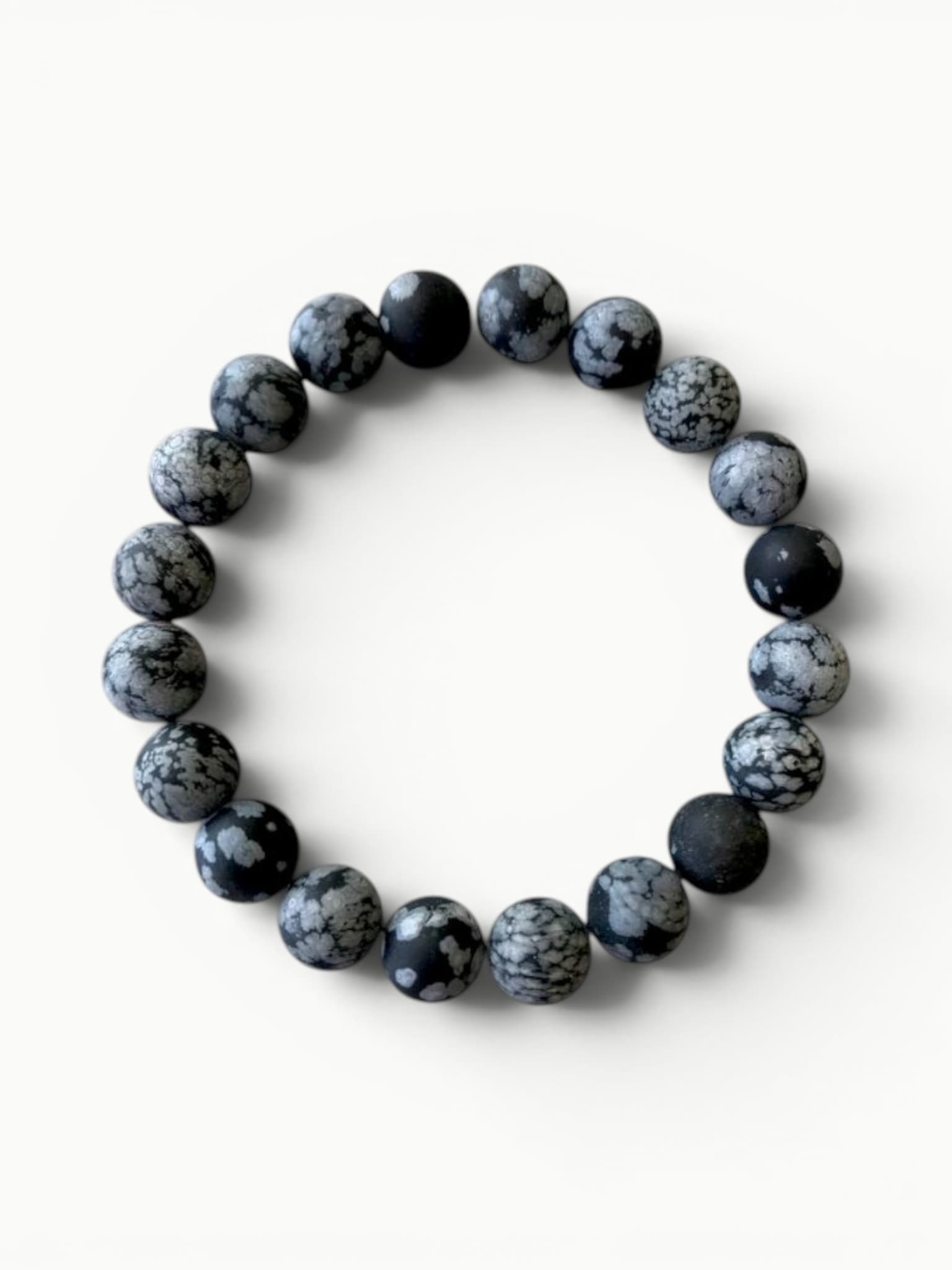 Snowflake Obsidian Beaded Stretch Bracelet