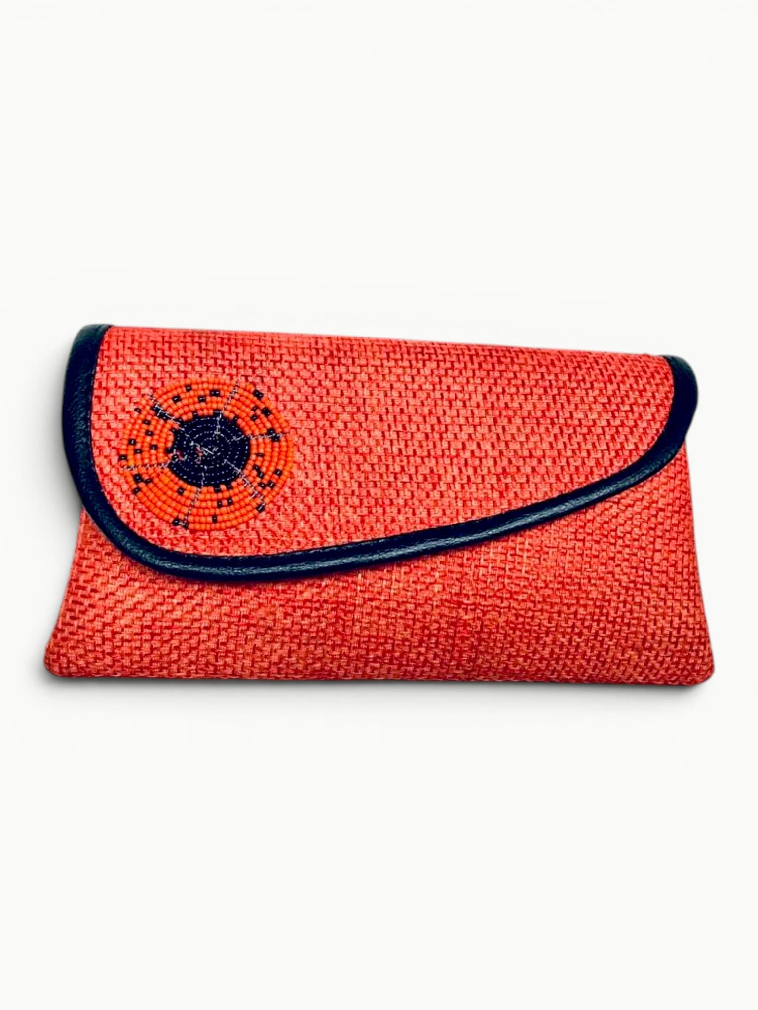 Sisal Clutch Bag with Beaded Sunburst Accent