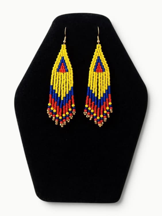 Yellow, Blue, and Red Beaded Fringe Earrings