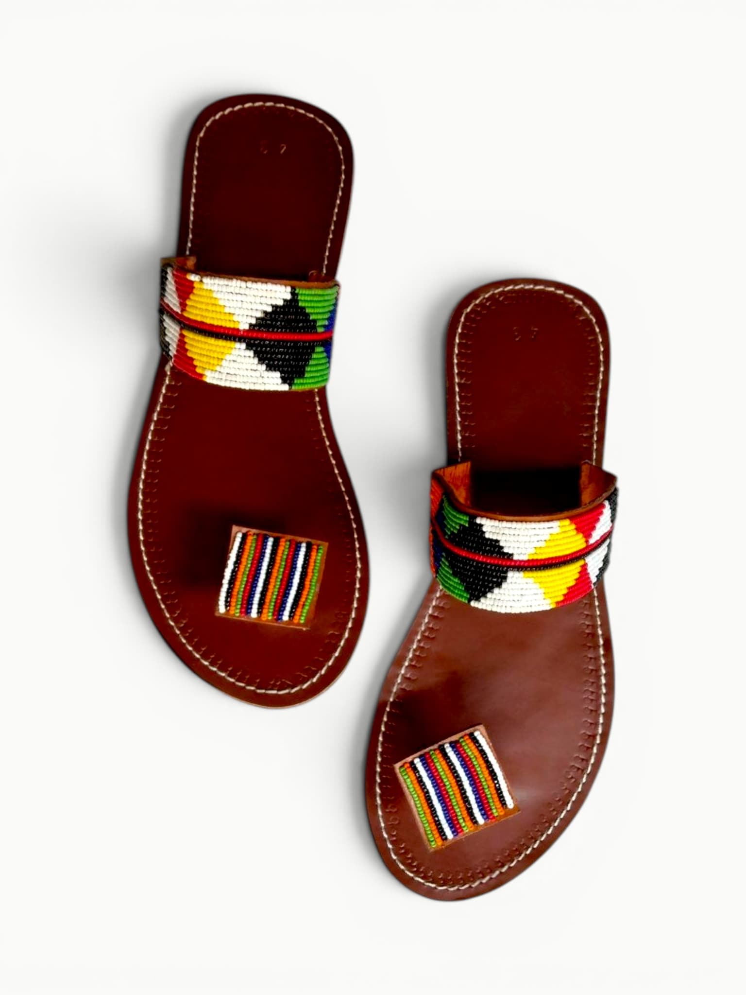 Maasai Beaded Leather Toe-Loop Sandals